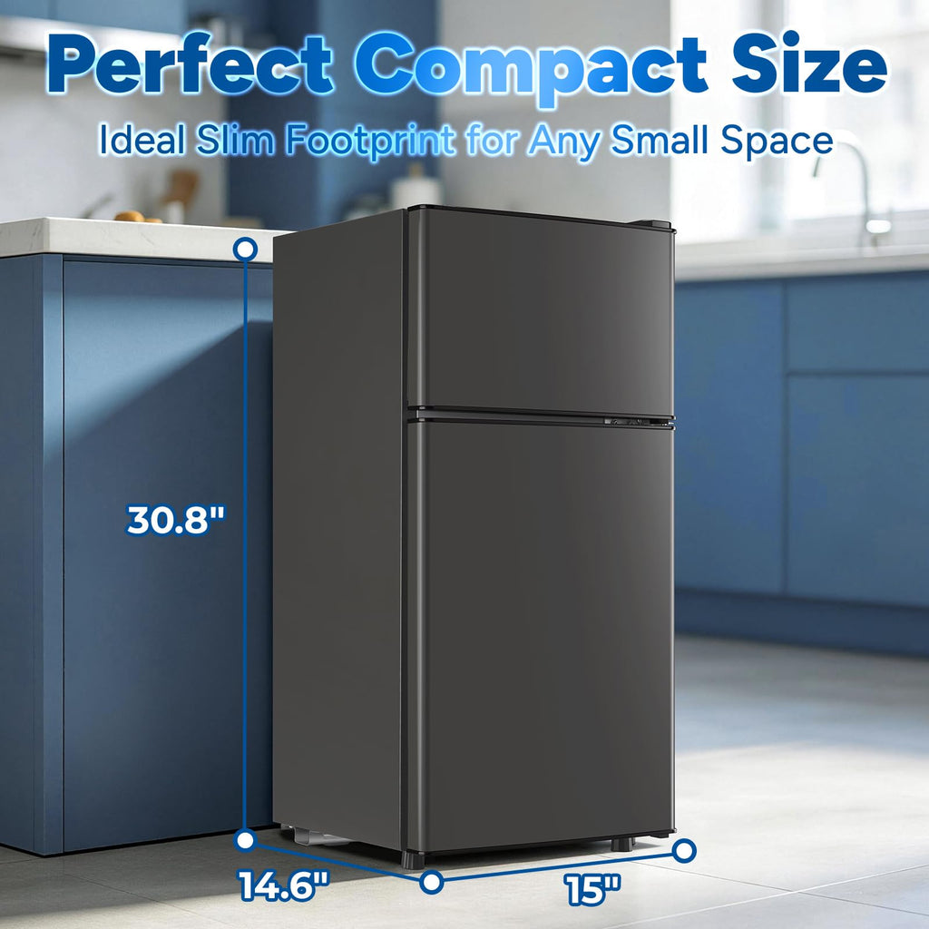DEMULLER 2.4 Cu.Ft Small Refrigerator with Freezer Mini Fridge Removable Plastic Shelves Ideal for Apartment,Dormitory Black Jansha Store