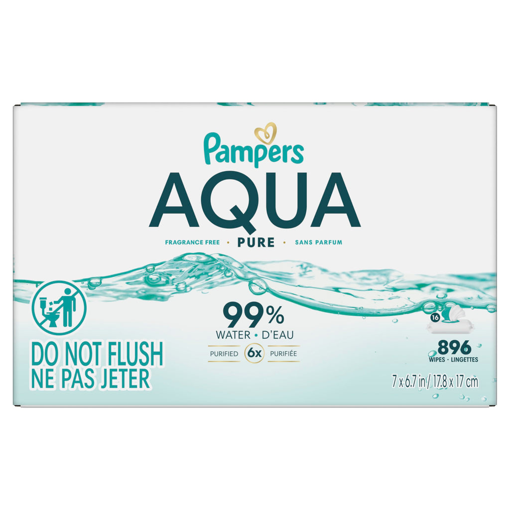 Pampers Aqua Pure Baby Wipes, Unscented, Fragrance Free, 99% Water, Water Based, Multi-Use, 672 Wipes Total (12X Flip-Top Packs) Jansha Store