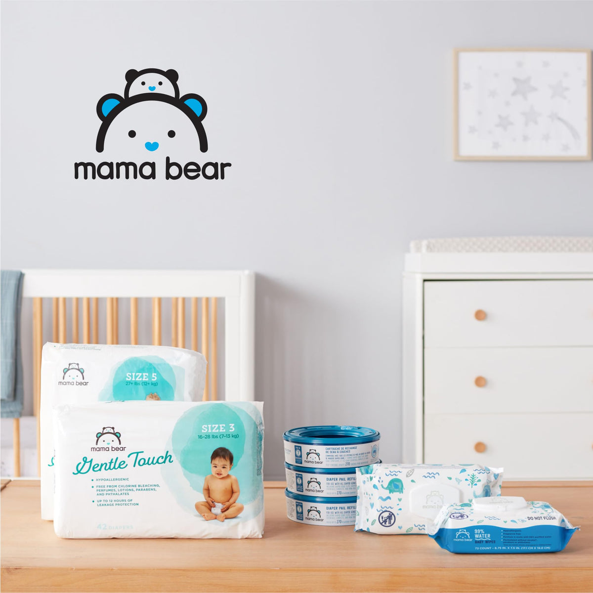 Amazon Brand - Mama Bear 99% Water Baby Wipes, Hypoallergenic, Fragrance Free,72 Count (Pack of 6) Jansha Store