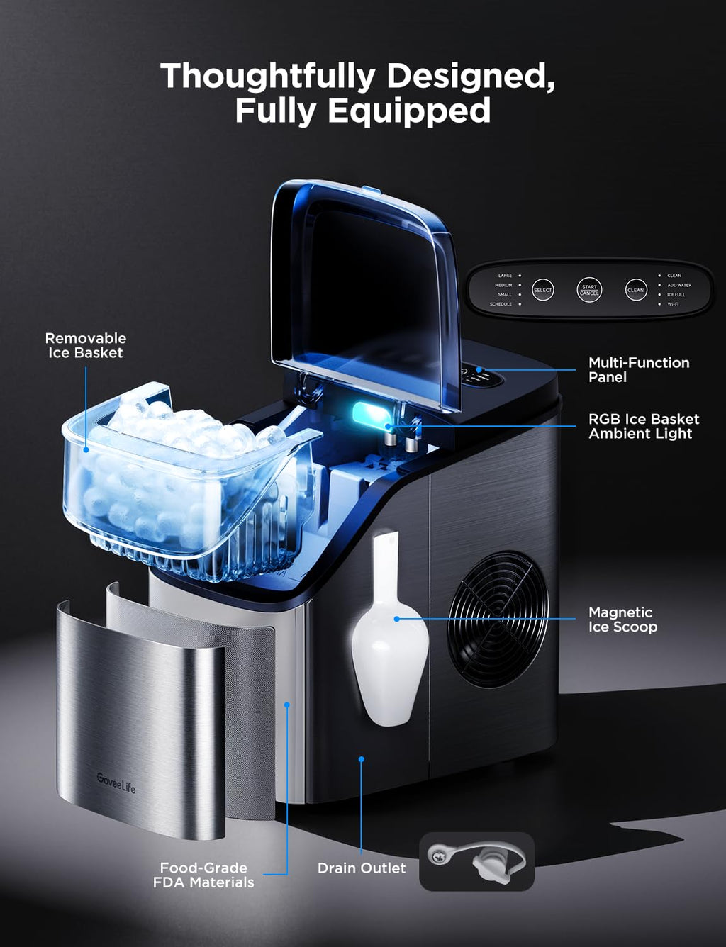 GoveeLife Smart Ice Maker, 9 Ice Cubes in 6 Mins 3 Sizes, 26lbs/Day, Silver Jansha Store
