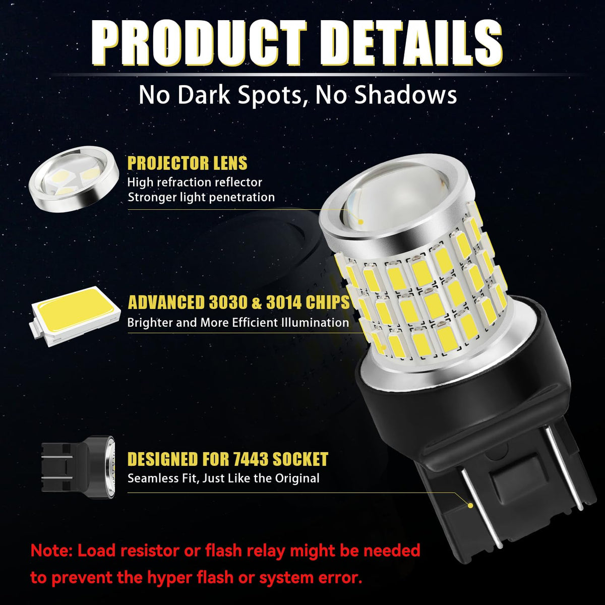 iBrightstar 3157 LED Bulb White, 4157 3156 LED Reverse Light Bulbs Super Bright for Tail Brake Lights Backup Lights Turn Signal Lights, 2 Pack Jansha Store