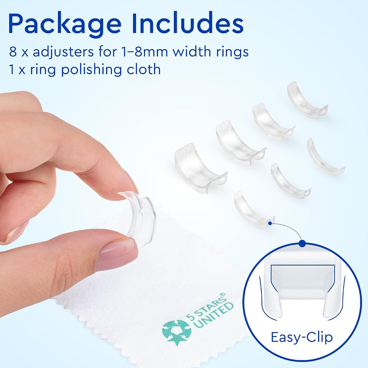 Ring Sizers for Loose Rings – Clip Ring Adjusters in 8 Sizes, Fits Flat Bands Up to 8 mm, Invisible Ring Guards for Women & Men Jansha Store