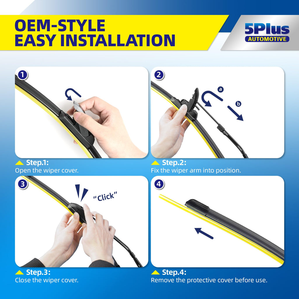 5 PLUS 20" Wiper Blades 2 Pack for J/U HOOK Front Arms,Premium All-Seasons Jansha Store