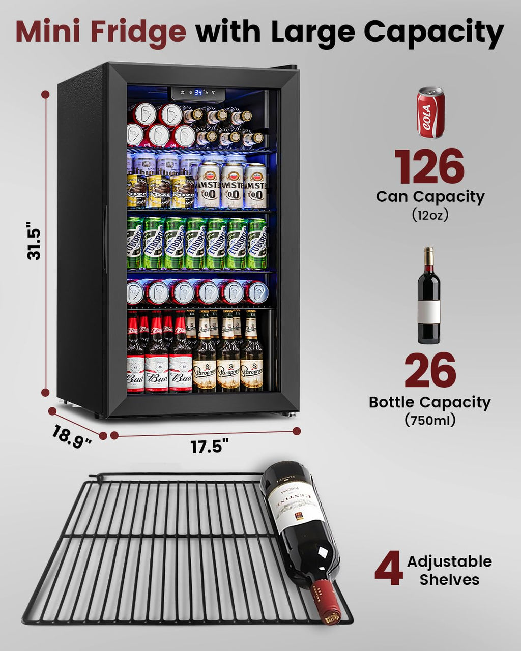 Feelfunn 24 Can Beverage Refrigerator, Mini Fridge, Black Jansha Store