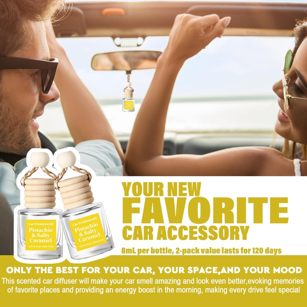 C Classy Car Air Freshener Hanging 2 Pack, Mahogany Teakwood Essential Oil Diffuser, Cute Glass Bottle, Long-Lasting Fragrance Car Accessories for Women & Men, Made in USA Jansha Store