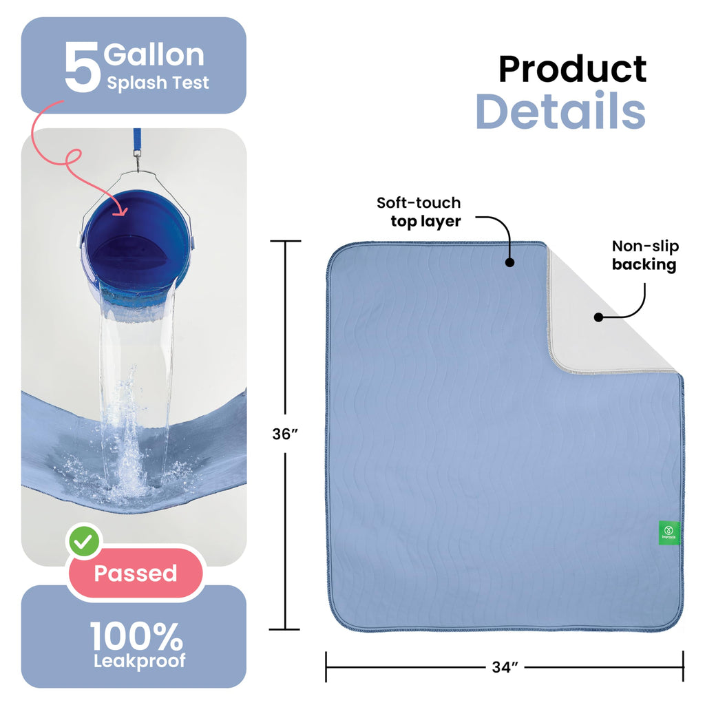 IMPROVIA® Washable Underpads, Heavy Absorbency Reusable Incontinence Pads Jansha Store