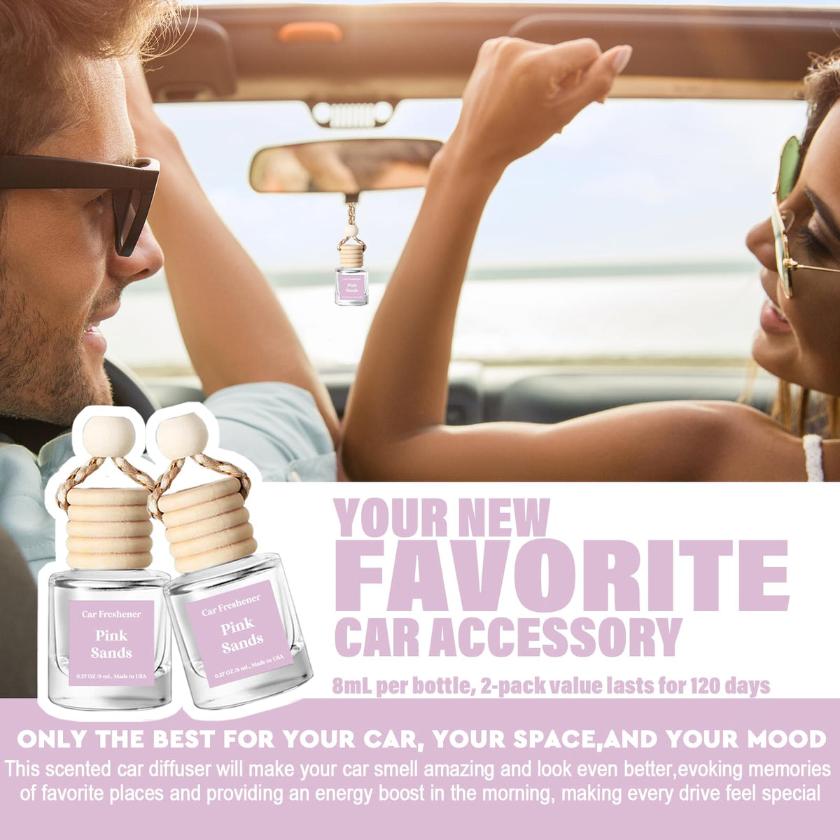 C Classy Car Air Freshener Hanging 2 Pack, Mahogany Teakwood Essential Oil Diffuser, Cute Glass Bottle, Long-Lasting Fragrance Car Accessories for Women & Men, Made in USA Jansha Store