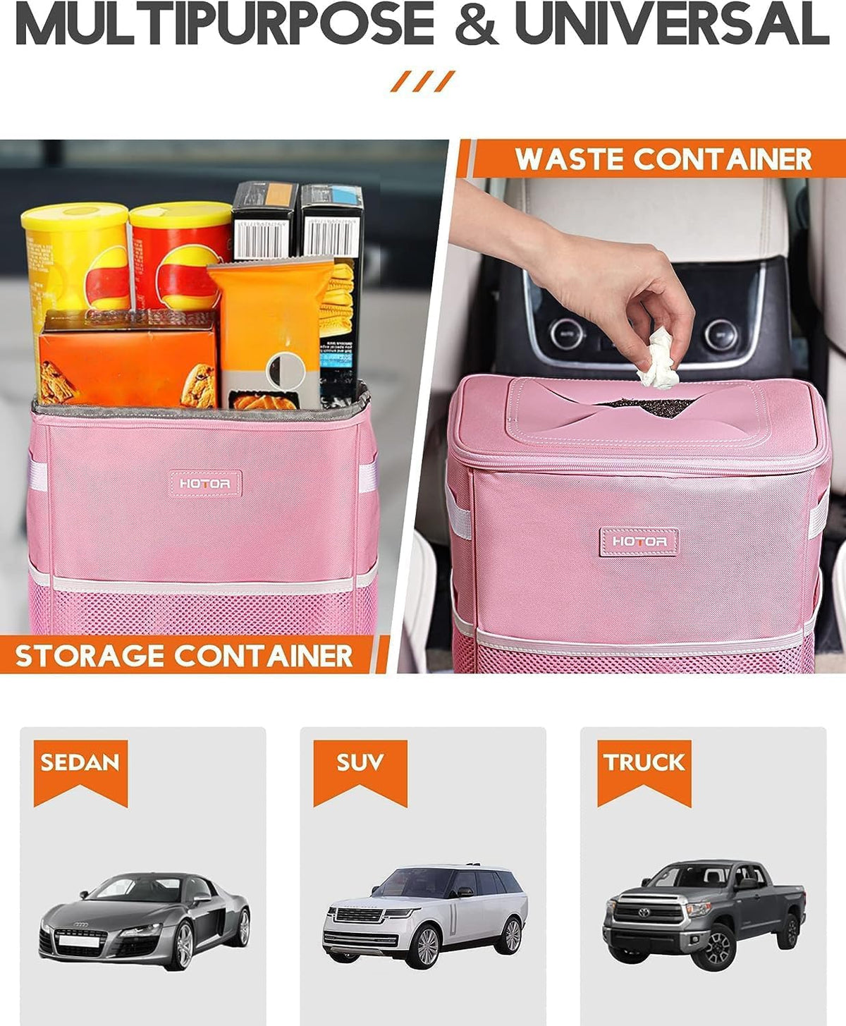 HOTOR Car Trash Can, Leakproof Car Organizer, 2-Gallon, Black Jansha Store