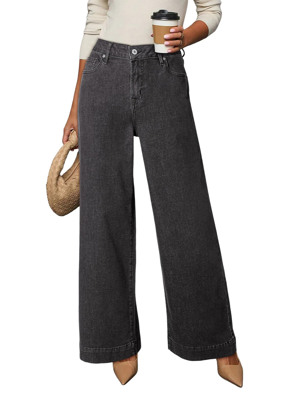 Dokotoo Women's Casual High Waisted Jeans Stretch Wide Leg Loose Denim Pant Jansha Store