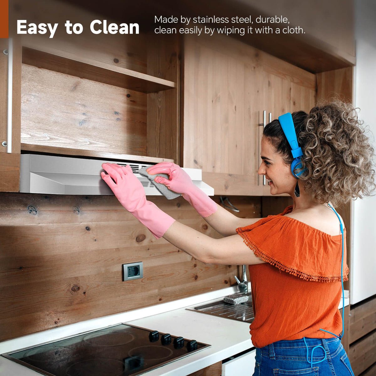 SNDOAS Black Range Hood 36 inch,Ductless Under Cabinet Range Hood Included Carbon Sponge Filter,Ducted Optional,Kitchen Hood 36 inch with 2 Vents,2 Speeds,Hard Wired Stove Vent Jansha Store