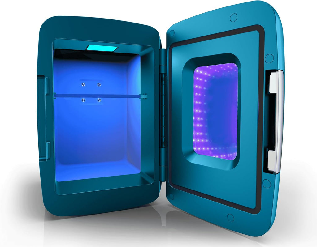 Frigidaire Gaming Light Up Mini Beverage Refrigerator, 6 can, 4 liters, Cooler with large see through door and LED lights Perfect for Gaming Experience, Home, Office, or Cars.12V Charger (Blue) Jansha Store
