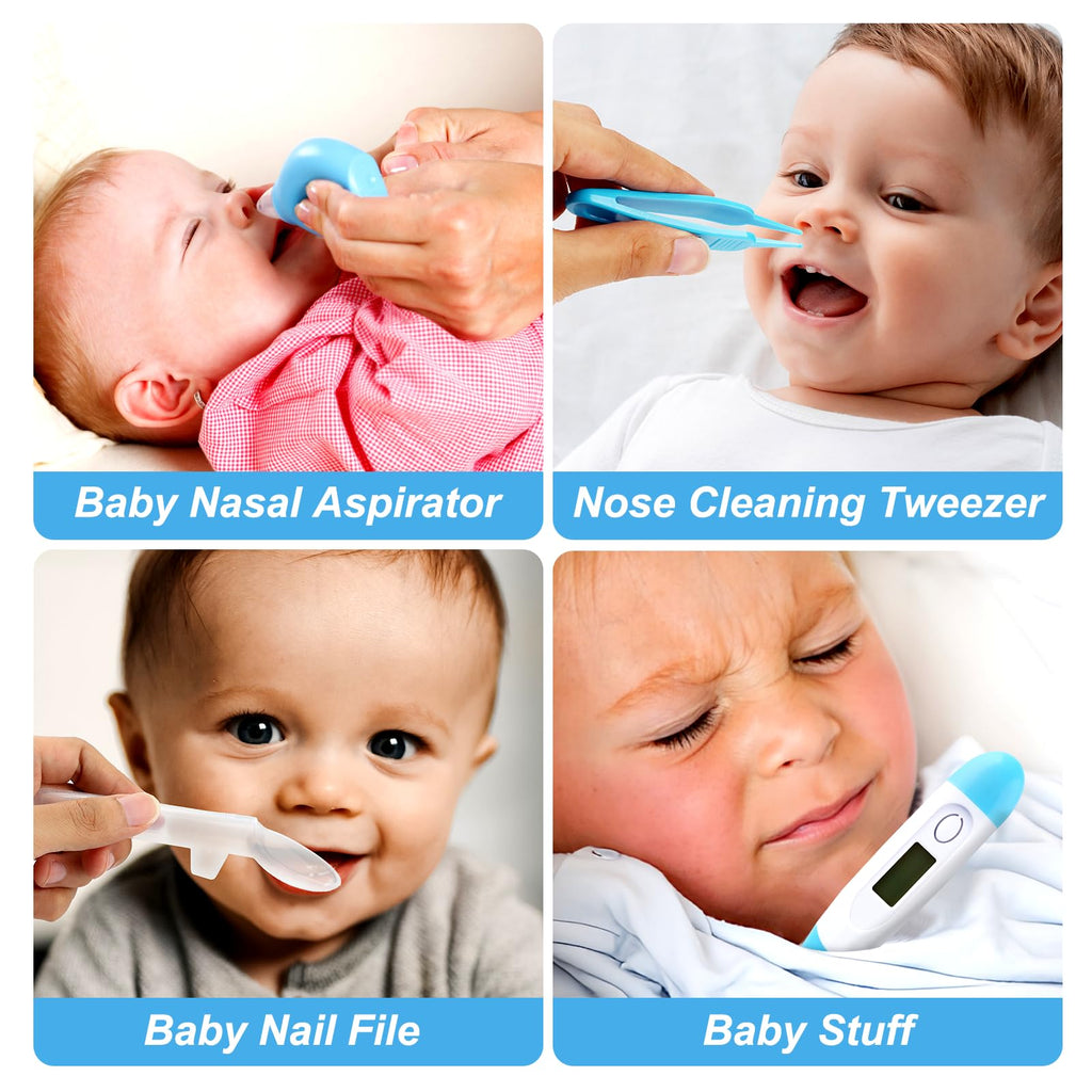 Baby Grooming Kit, Infant Safety Care Set with Hair Brush Comb Nail Clipper Nasal Aspirator,Baby Essentials Kit for Newborn Girls Boys (Grey White) Jansha Store