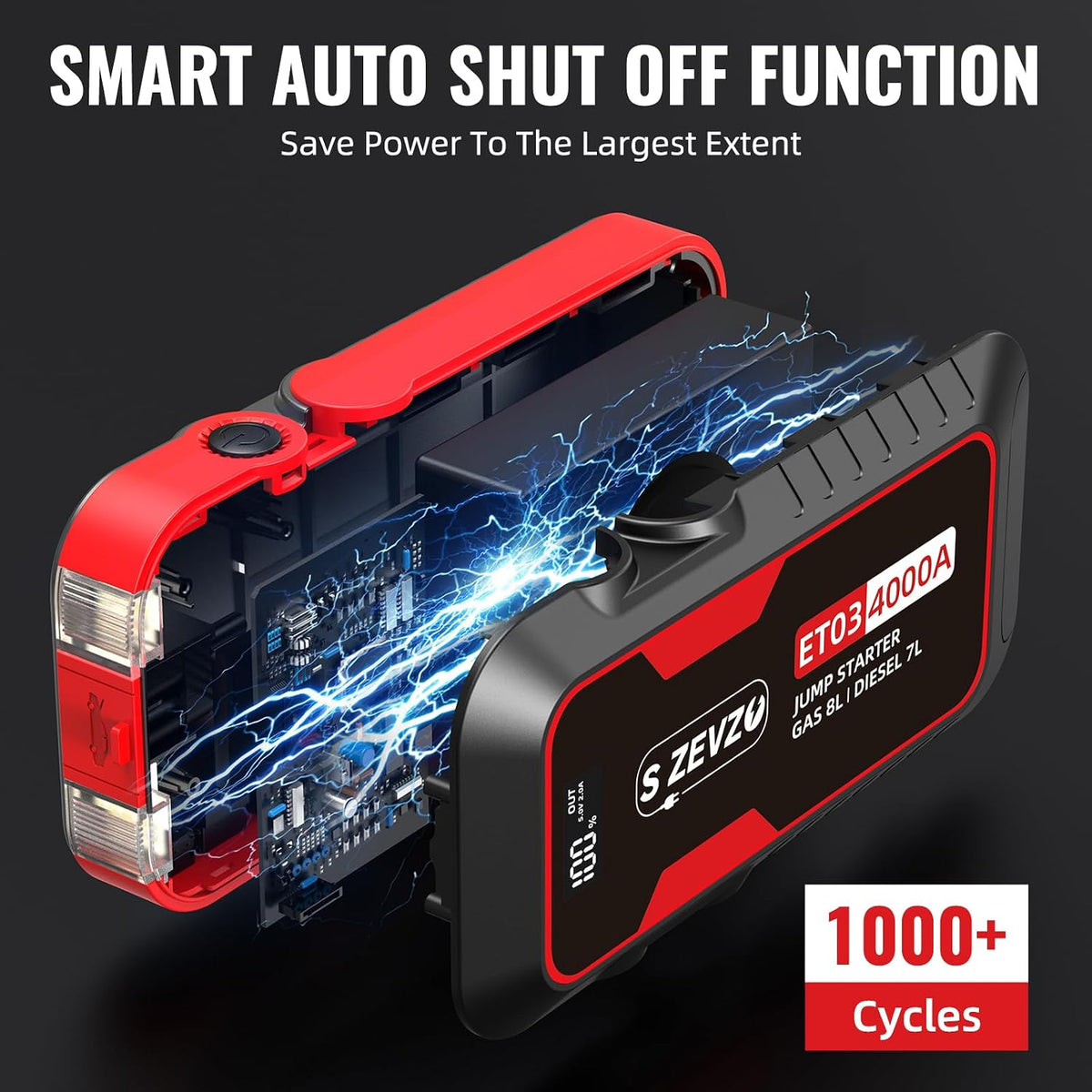 S ZEVZO ET03 Car Jump Starter 4000A Jump Starter Battery Pack for Up to 8.0L Gas and 7.0L Diesel Engines, 74Wh Portable 12V Jump Box with USB Ports, LCD Display, Storage Case, and LED Light Jansha Store