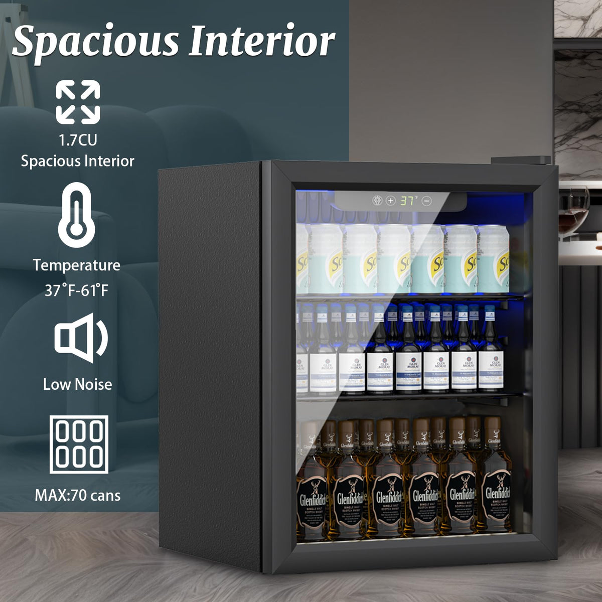 DOGHLY 1.7 Cu.ft Mini Fridge Glass Door, 72 Cans Beverage Refrigerator Jansha Store