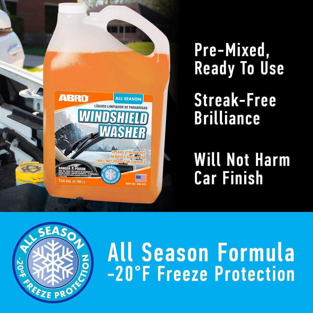 ABRO Windshield Washer Fluid 1 Gallon, Streak-Free Bug Remover, 1 Pack Jansha Store