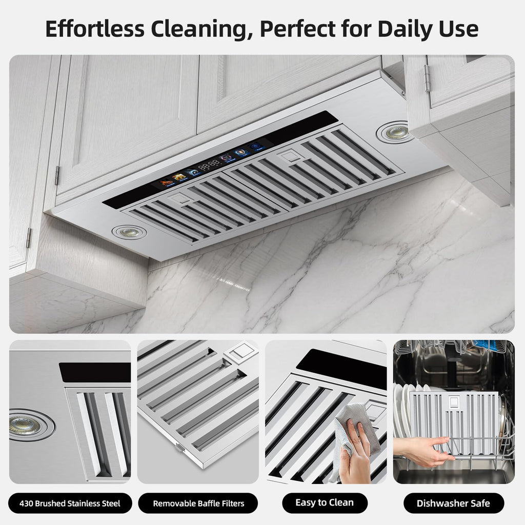Range Hood Insert 30 inch,Stainless Steel Kitchen Vent Hood 600CFM,Built-in Kitchen Stove Hood w/Front Button Controls and Front LED Lights,Baffle Filters,Ducted/ductless Convertible Duct Jansha Store
