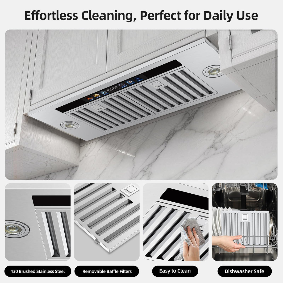 Range Hood Insert 30 inch,Stainless Steel Kitchen Vent Hood 600CFM,Built-in Kitchen Stove Hood w/Front Button Controls and Front LED Lights,Baffle Filters,Ducted/ductless Convertible Duct Jansha Store