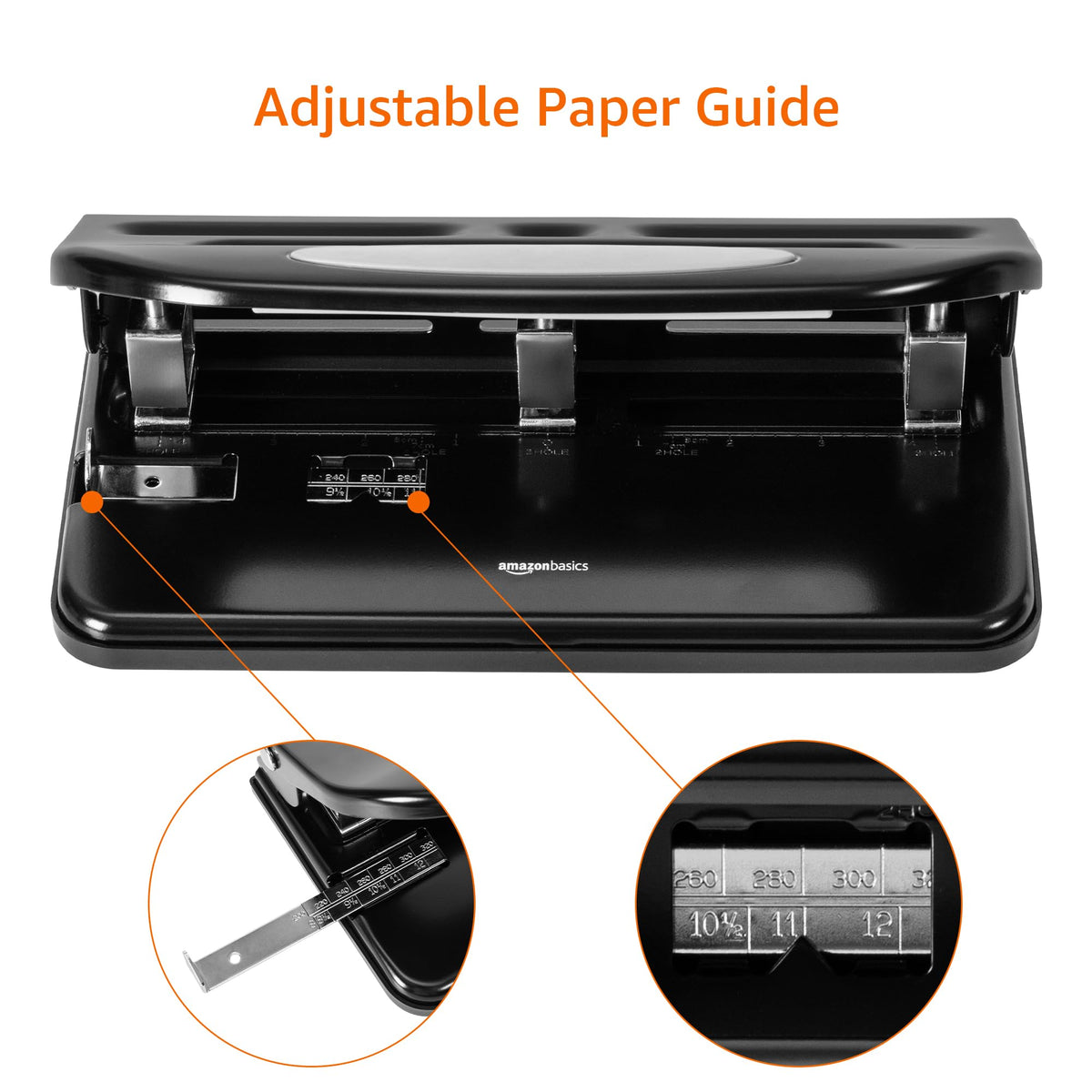 Amazon Basics 3 Hole Punch, 10 Sheet Capacity, Black, Easy-Clean Tray Jansha Store