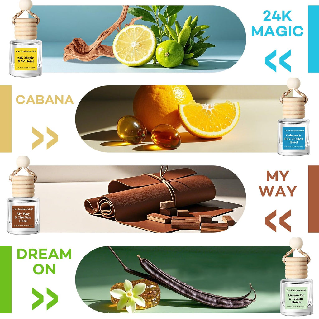 C Classy Car Air Freshener Hanging 2 Pack, Mahogany Teakwood Essential Oil Diffuser, Cute Glass Bottle, Long-Lasting Fragrance Car Accessories for Women & Men, Made in USA Jansha Store
