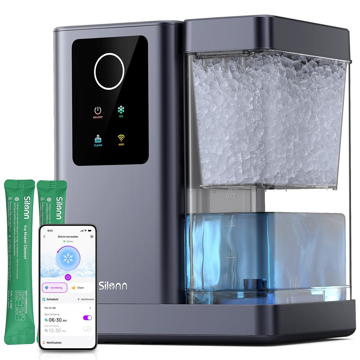 Silonn Ice Maker Countertop, 9 Cubes Ready in 6 Mins, 26lbs in 24Hrs, Self-Cleaning Ice Machine with Ice Scoop and Basket, 2 Sizes of Bullet Ice for Home Kitchen Office Bar Party Jansha Store