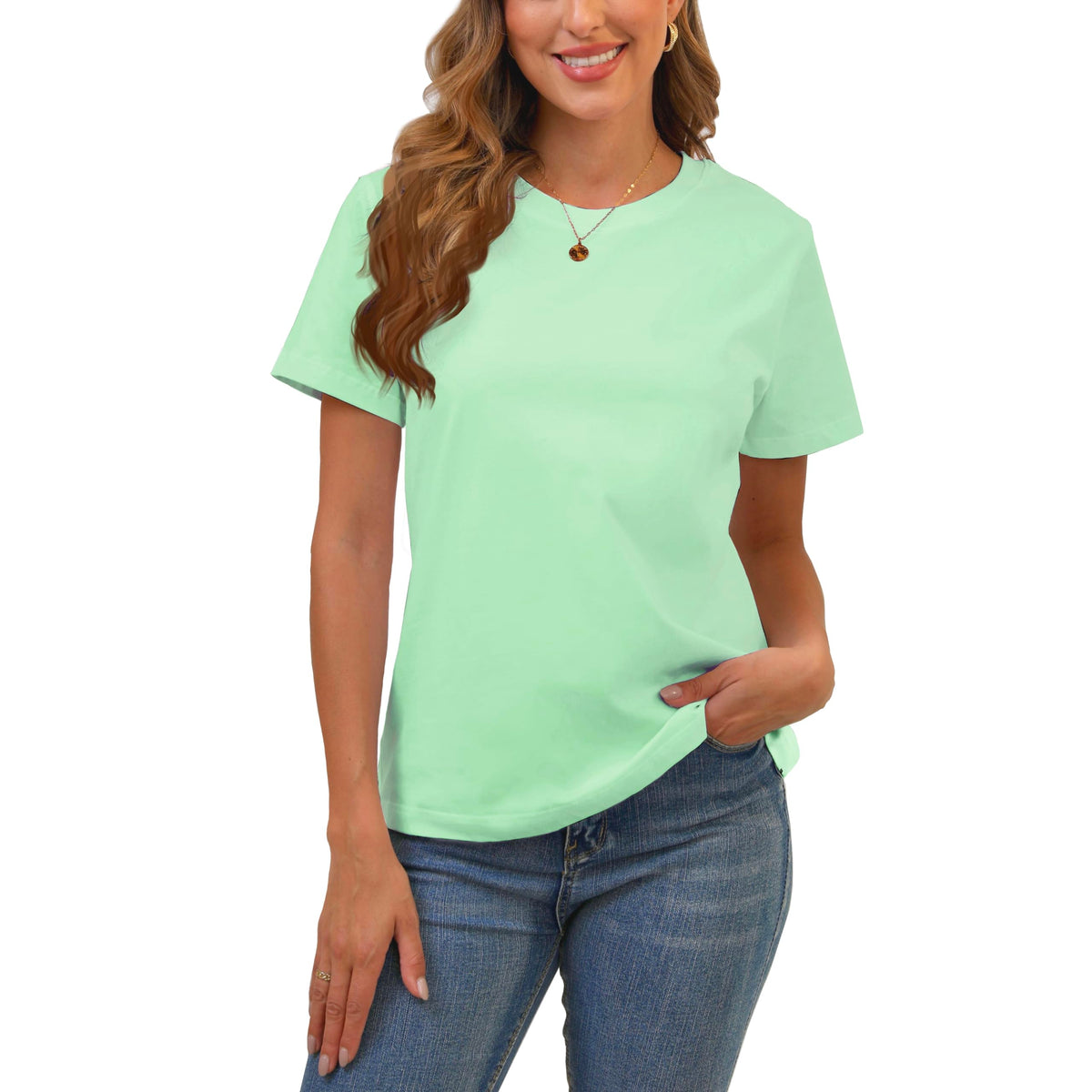 BJY Cotton Basic T Shirts for Women,Crew Neck Short Sleeve Summer Shirts(2XS-3XL, 20+ Color) Jansha Store