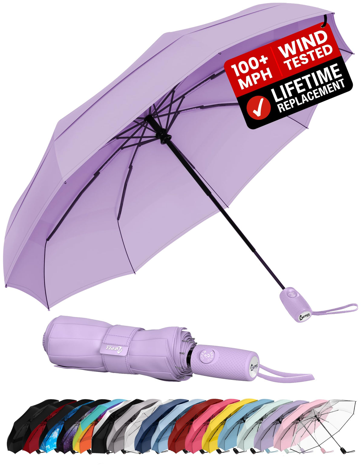 Windproof Travel Umbrella - Compact & Withstands Winds up to 100MPH, Strongest Premium Auto Folding Umbrella for Rain and Sun - Durable, Light & Portable for Women & Men, Fits Backpack & Cars Jansha Store