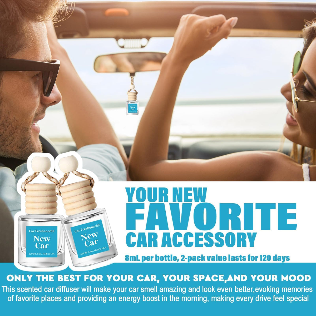 C Classy Car Air Freshener Hanging 2 Pack, Mahogany Teakwood Essential Oil Diffuser, Cute Glass Bottle, Long-Lasting Fragrance Car Accessories for Women & Men, Made in USA Jansha Store