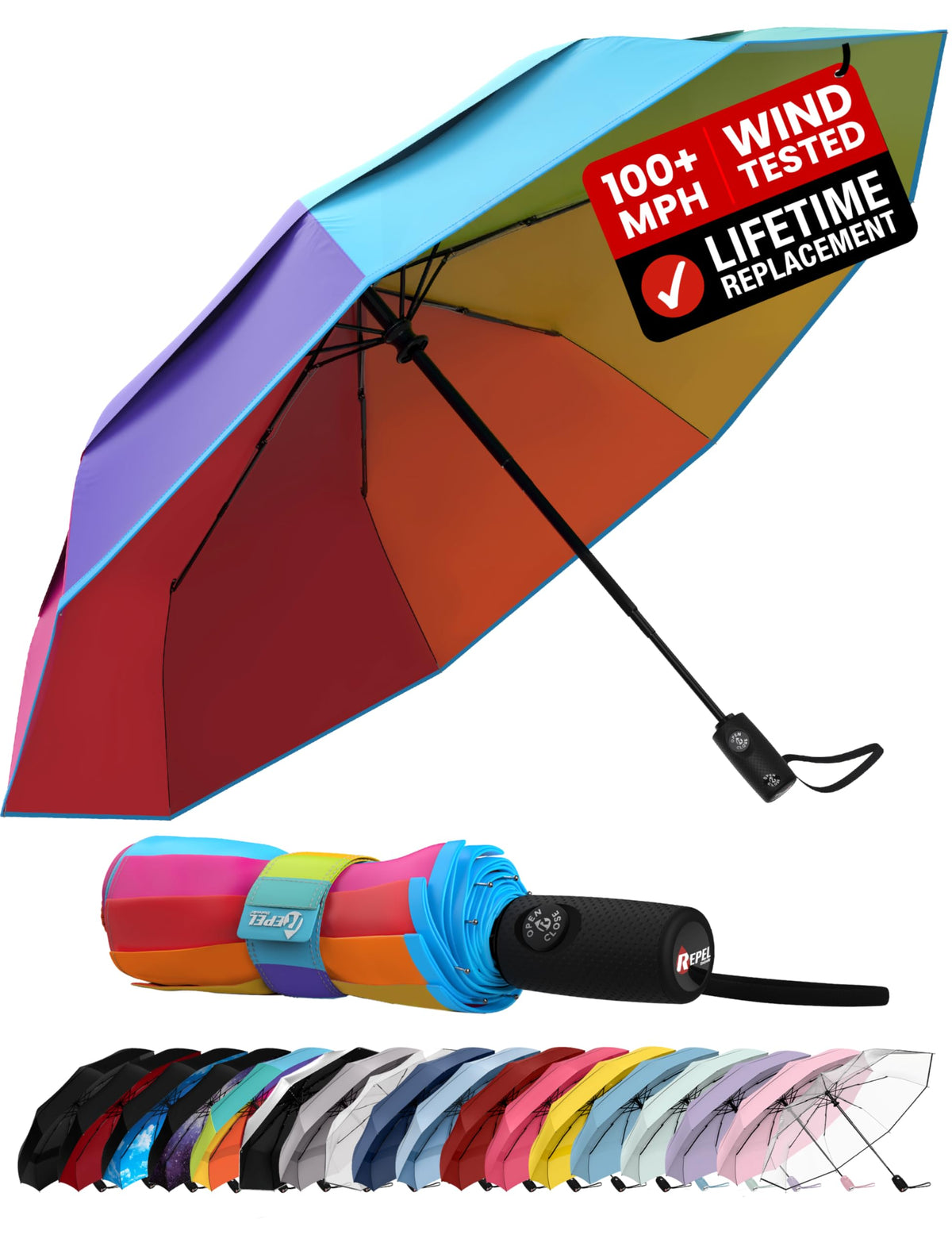 Windproof Travel Umbrella - Compact & Withstands Winds up to 100MPH, Strongest Premium Auto Folding Umbrella for Rain and Sun - Durable, Light & Portable for Women & Men, Fits Backpack & Cars Jansha Store