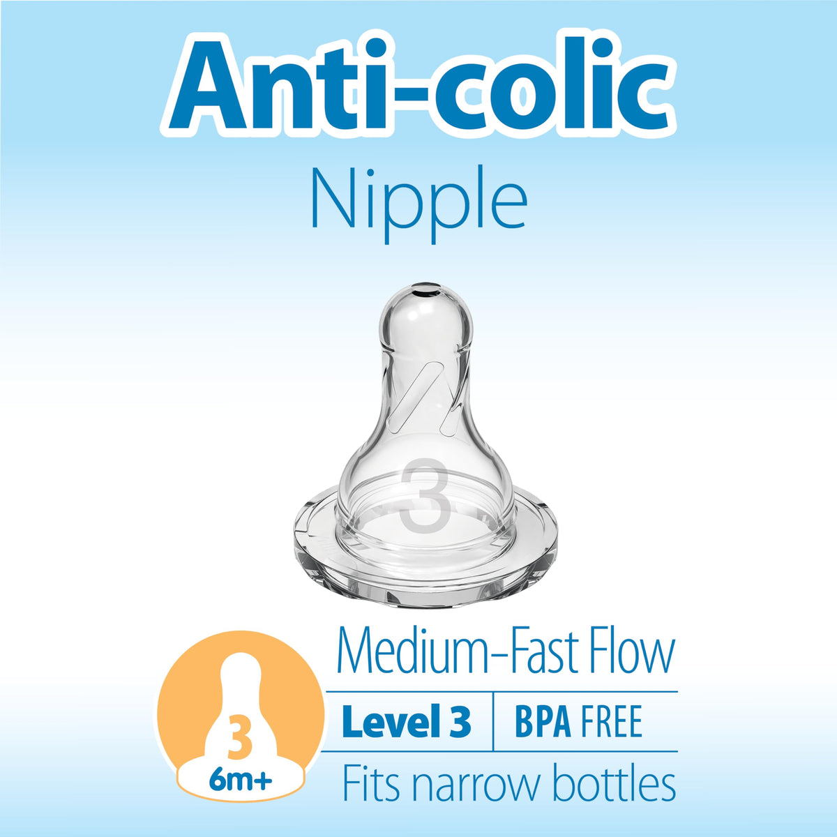 Dr. Brown’s Narrow Level 2 Medium Flow Nipple, 3m+, 6-Pack Jansha Store