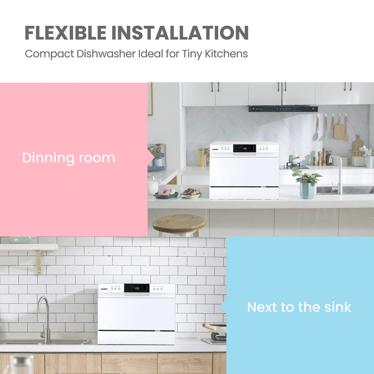 COMFEE’ Countertop Dishwasher, Energy Star Portable Dishwasher, 6 Place Settings & 8 Washing Programs, Speed, Baby-Care, ECO& Glass, Dish Washer for Dorm, RV& Apartment, Black Jansha Store