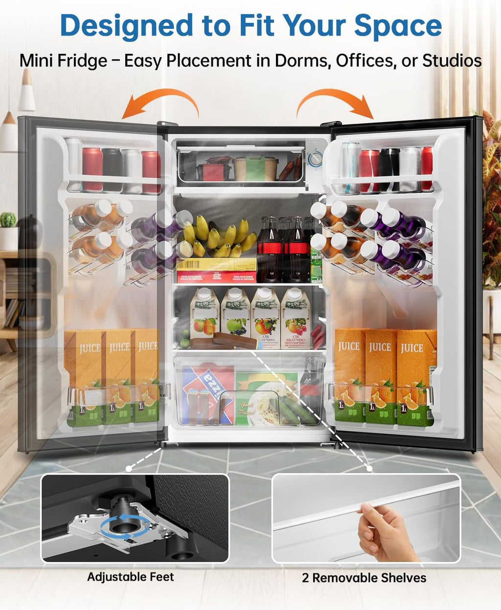 3.2 Cu Ft Mini Fridge with Freezer, Single Door Upright Freezer Jansha Store