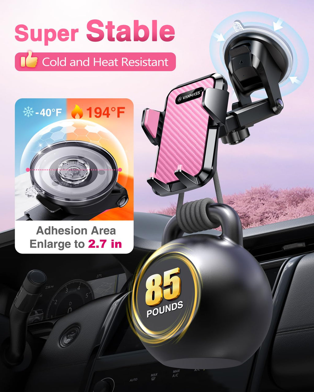 VANMASS【85+LBS Strongest Suction & Military-Grade Ultimate Car Phone Mount【Patent Safety Certs】 Cell Phone Holder for Dash Windshield Vent for iPhone 18 17 Pro Max Automobile Interior Sets, Ink Black Jansha Store