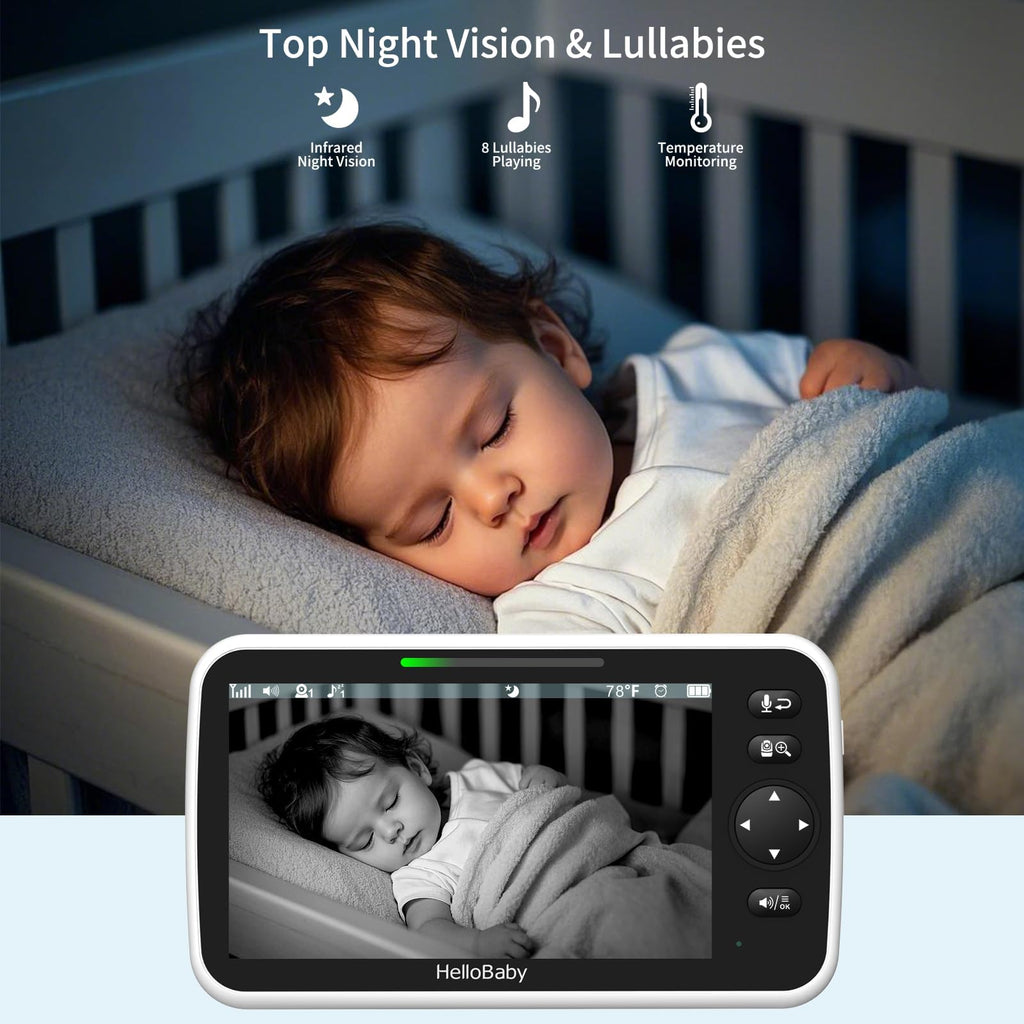 HelloBaby No WiFi Baby Monitor Camera and Audio HB6550, 5" Video Screen Jansha Store