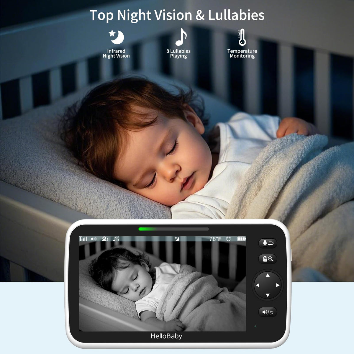 HelloBaby No WiFi Baby Monitor Camera and Audio HB6550, 5" Video Screen Jansha Store