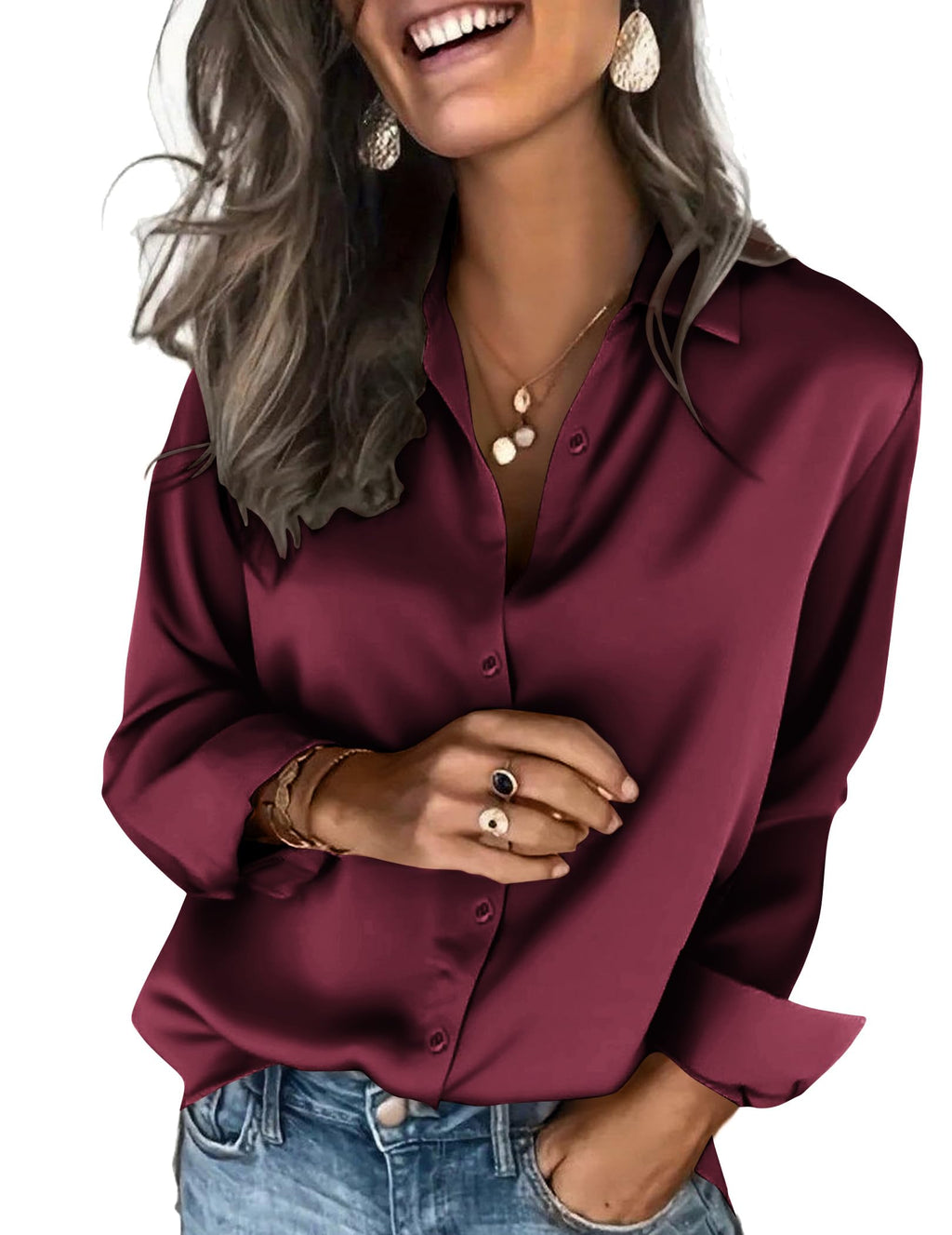 Zeagoo Satin Blouses for Women Silk Button Down Shirts Long Sleeve Tops Jansha Store