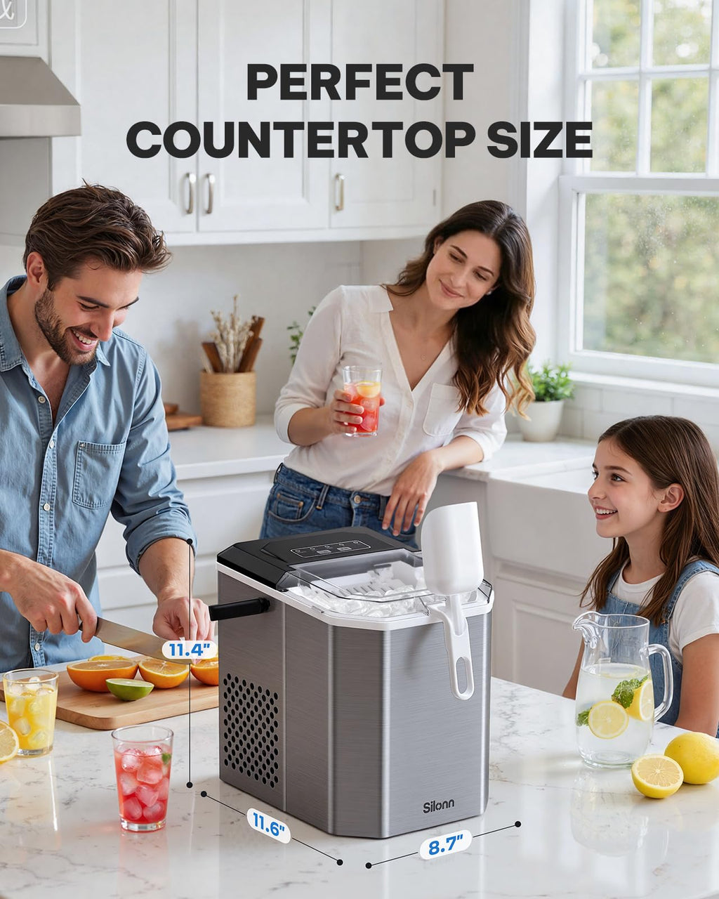 Silonn Ice Maker Countertop, Portable Ice Machine with Carry Handle, Self-Cleaning Ice Makers with Basket and Scoop, 9 Cubes in 6 Mins, 26 lbs per Day, Ideal for Home, Kitchen, Camping, RV Jansha Store