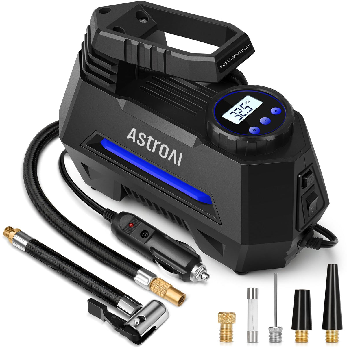 AstroAI AIRUN H Tire Inflator Portable Air Compressor, 12V DC Tire Inflator, Auto Shut-Off with Digital Pressure Gauge & LED Light, Fast Inflation for Car, Motorcycle, Bike Tires, 9.8Ft Cord, Yellow Jansha Store