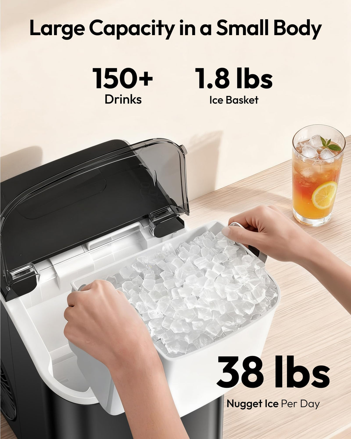 EUHOMY Nugget Ice Maker Countertop with Handle, 34lbs/24H Sonic Ice Maker Jansha Store