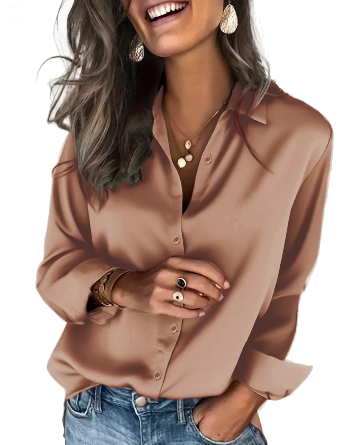 Zeagoo Satin Blouses for Women Silk Button Down Shirts Long Sleeve Tops Jansha Store