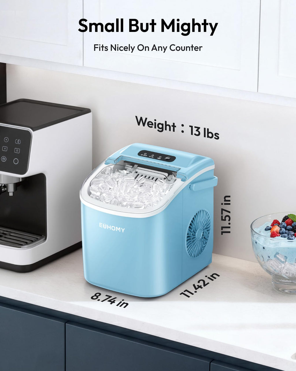 EUHOMY Countertop Ice Maker Machine with Handle, 26lbs in 24Hrs, 9 Ice Cubes Ready in 6 Mins, Auto-Cleaning Portable Ice Maker with Basket and Scoop, for Home/Kitchen/Camping/RV. (Black) Jansha Store