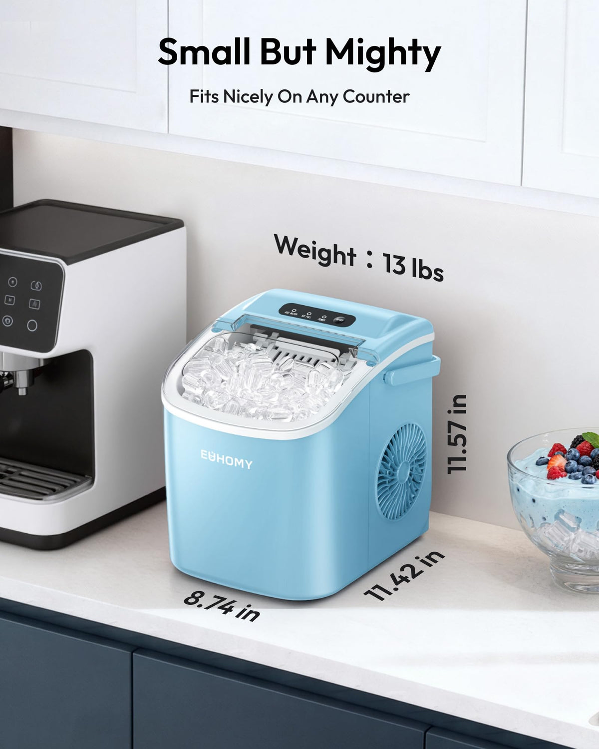 EUHOMY Countertop Ice Maker Machine with Handle, 26lbs in 24Hrs, 9 Ice Cubes Ready in 6 Mins, Auto-Cleaning Portable Ice Maker with Basket and Scoop, for Home/Kitchen/Camping/RV. (Black) Jansha Store
