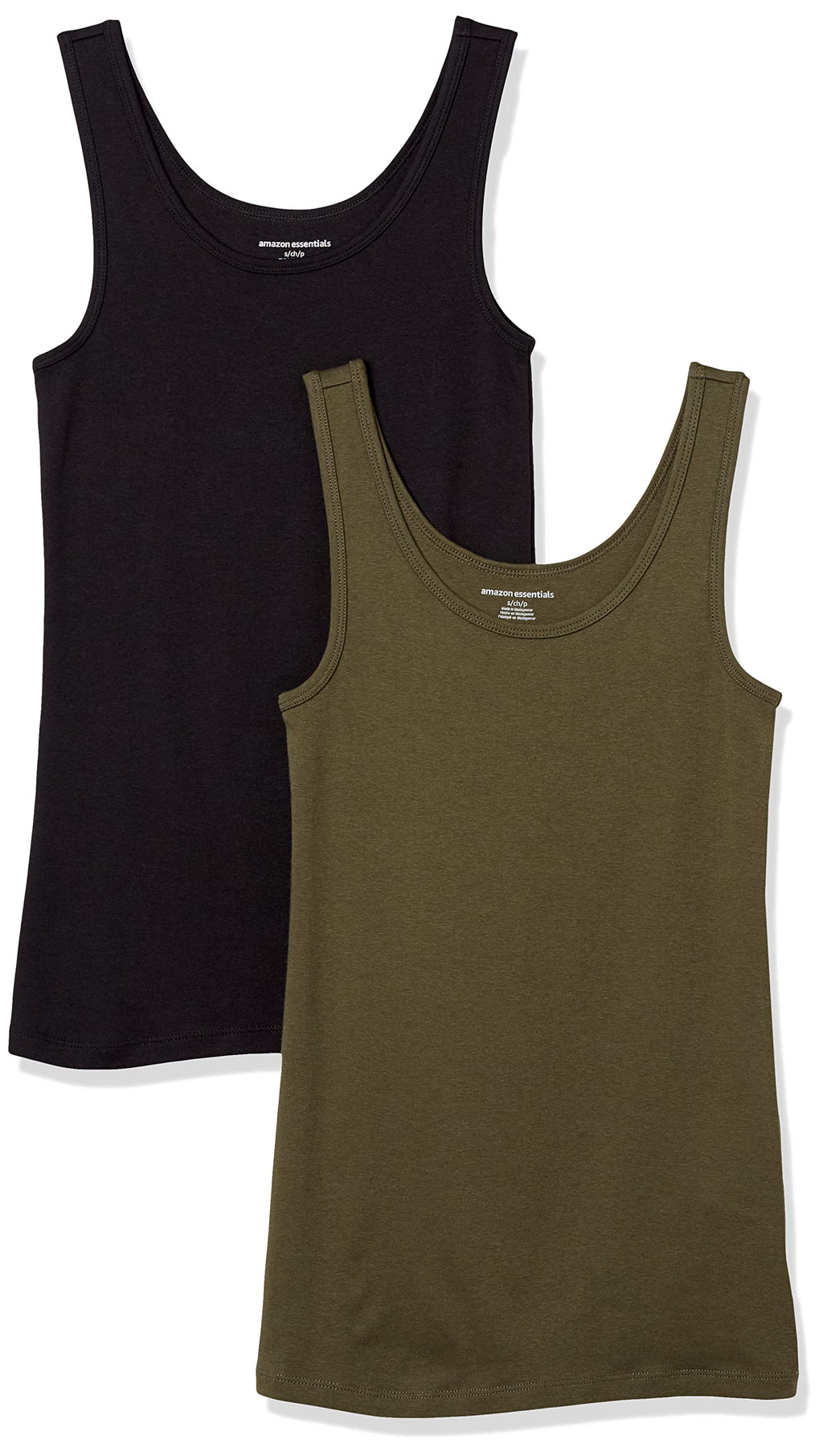 Amazon Essentials Women's Slim-Fit Ribbed Scoop Neck Tank Tops, Pack of 2 Jansha Store