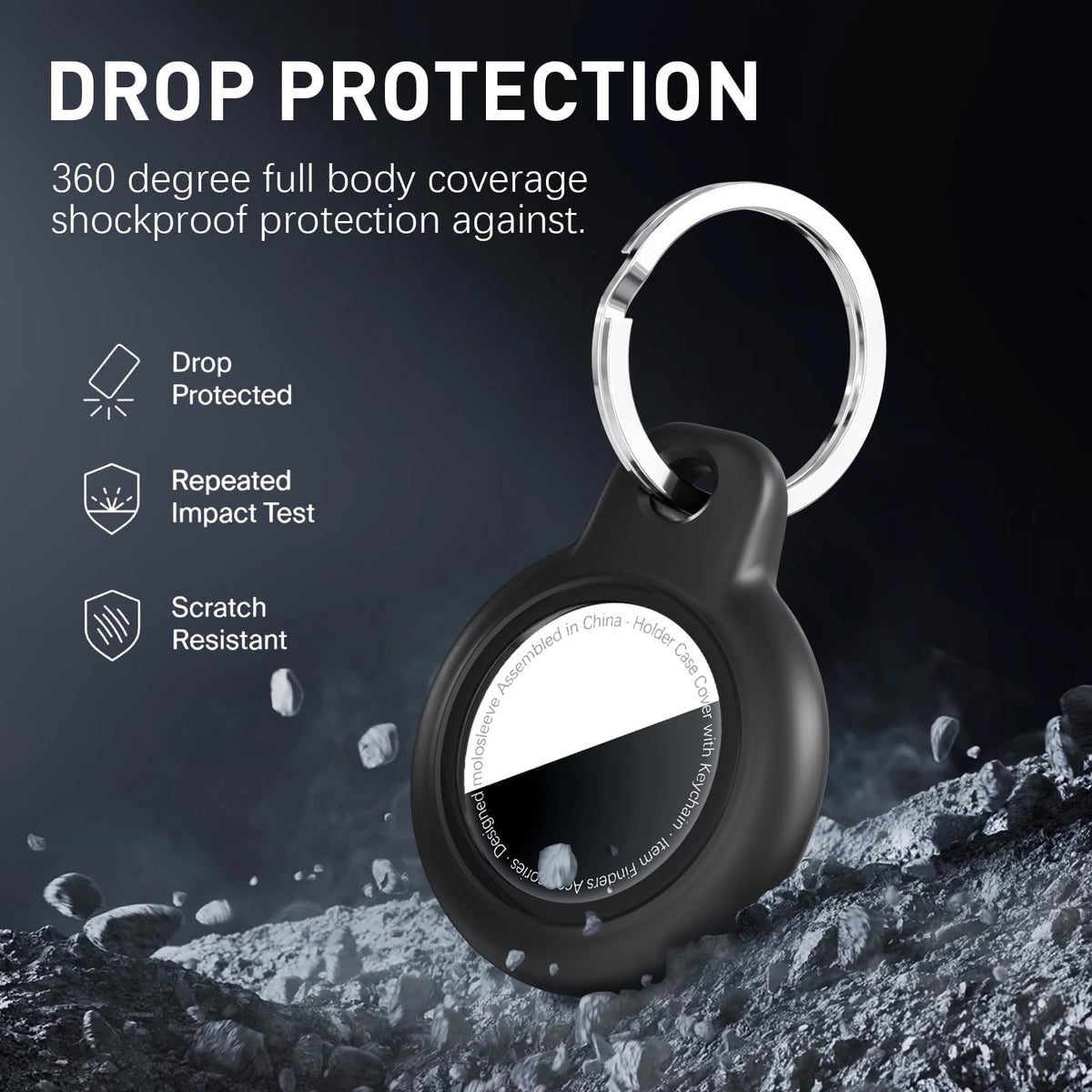 MOLOSLEEVE 1|2|4 Pack Case for AirTag 2nd Gen (2026) & 1st Gen, Shockproof Holder Anti-Scratch Protective Cover for Air Tags, Men's Women's Keyrings & Keychains for Keys, Luggage, Bags, Black Jansha Store