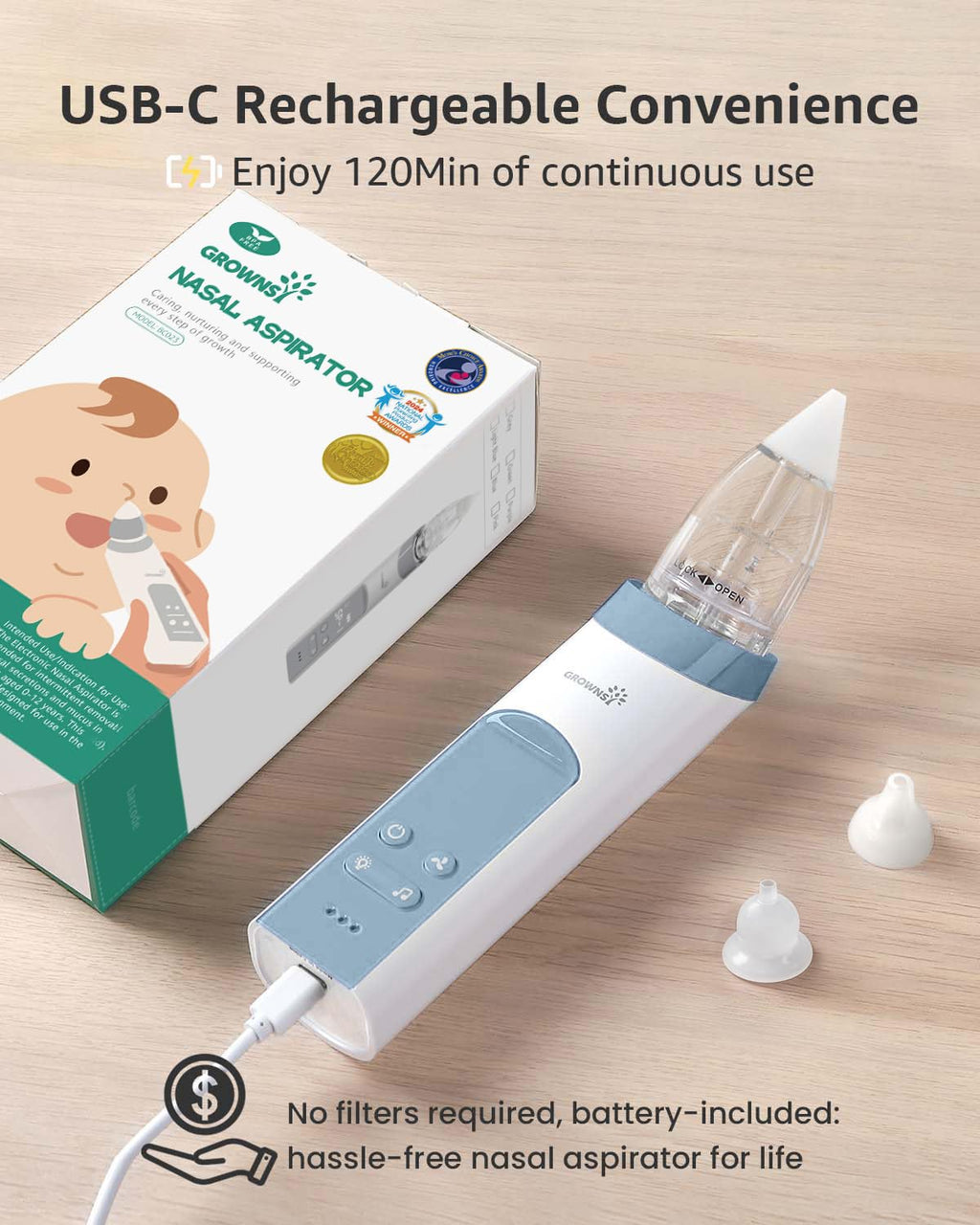 GROWNSY Baby Nasal Aspirator, Electric Nose Sucker, Powerful Suction,Grey Jansha Store