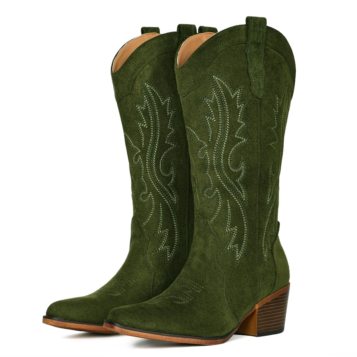 IUV Cowboy Boots For Women Western Cowgirl Boots Mid Calf Snip Toe Jansha Store