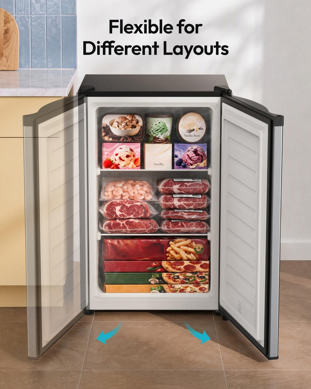 EUHOMY 2.1 Cu.ft Upright Freezer, Reversible Door Mini Freezer, Silver Jansha Store