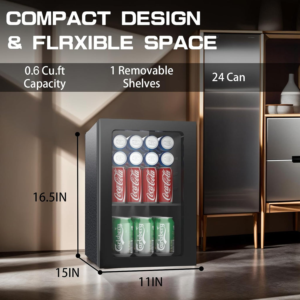 Erivess 24 Can Mini Fridge, 0.6 Cu.ft Beverage Refrigerator Cooler, Black Jansha Store