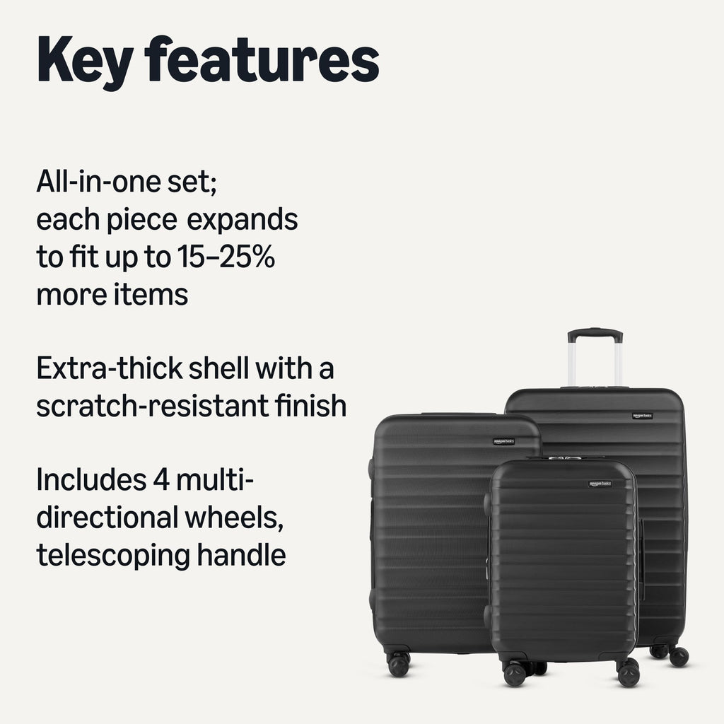Amazon Basics 3-Piece Hardshell Suitcases Set (21", 26", 30"), Expandable For Up to 25% More Space, With Scratch-Resistant Finish, Four Multi-Directional Wheels, Rose Gold Jansha Store