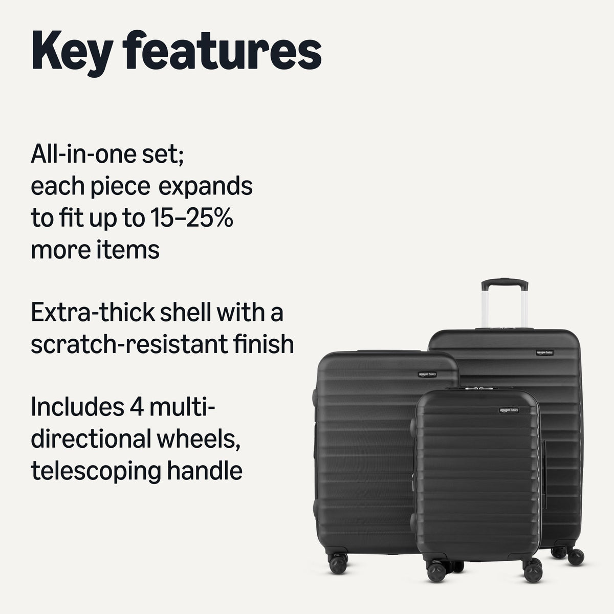 Amazon Basics 3-Piece Hardshell Suitcases Set (21", 26", 30"), Expandable For Up to 25% More Space, With Scratch-Resistant Finish, Four Multi-Directional Wheels, Rose Gold Jansha Store