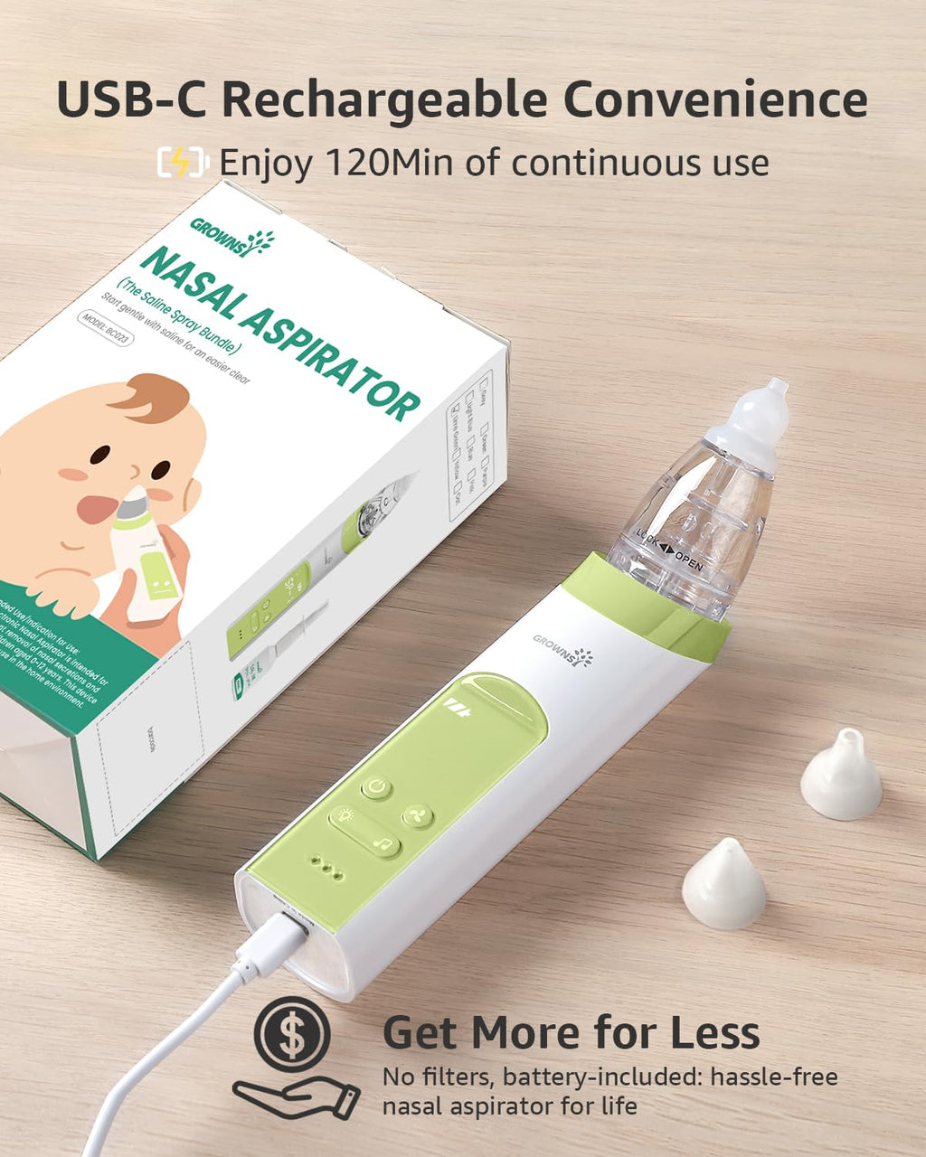 GROWNSY Baby Nasal Aspirator, Electric Nose Sucker, Powerful Suction,Grey Jansha Store